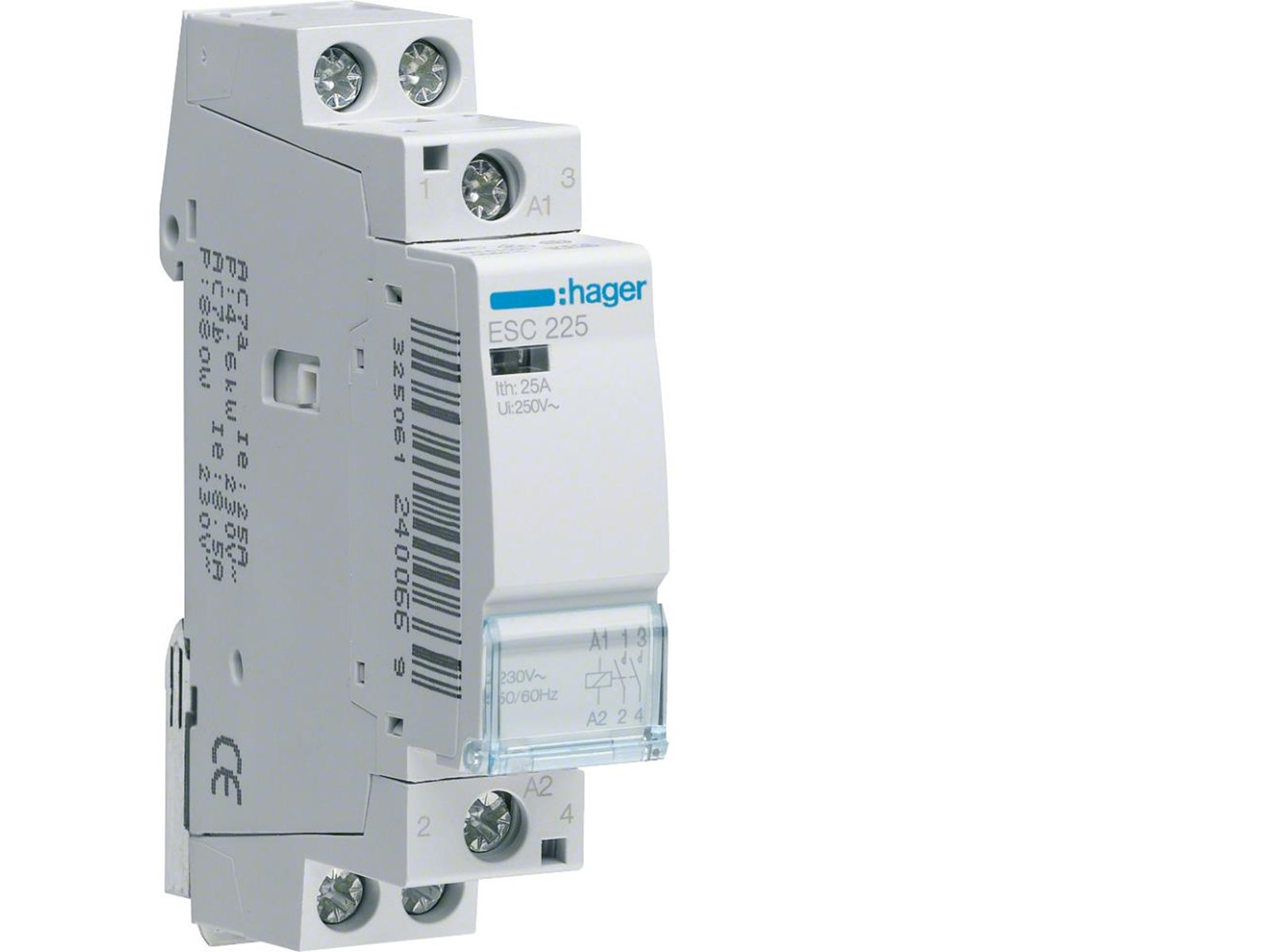 Hager Contactor 25A, één normaal open contact (1NO), spanning van 230V ...