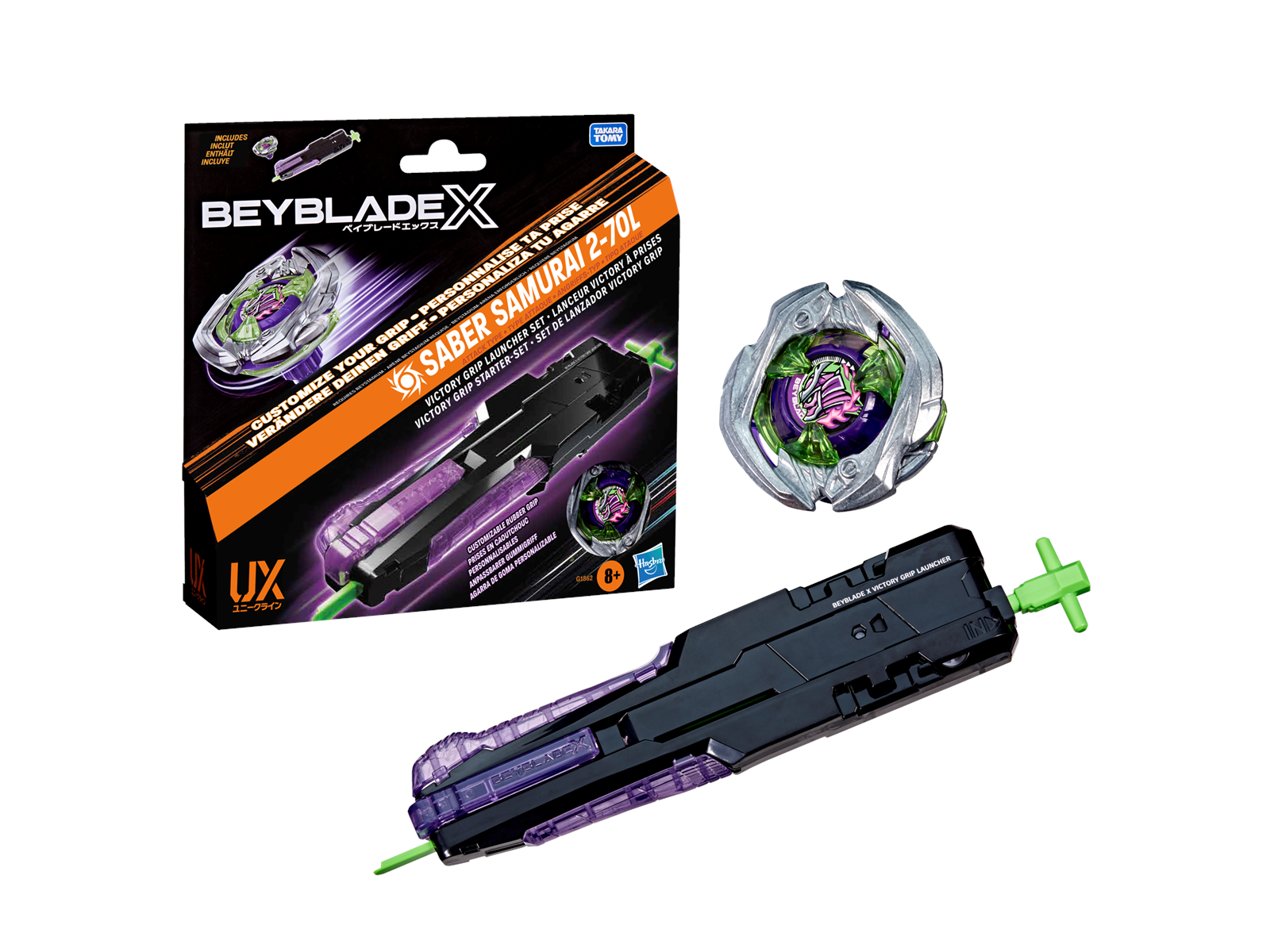 Hasbro Beyblade X - Set Saber Samurai 270L + Lanciatore Victory (Destro), Per 8+ Anni