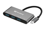 USB hub - Sandberg USB-C Aan 3 x USB 3.0 Converter USB hub - 4 - USB 3.0 - Zwart - 136-03