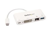 Beelscherm- en tv-kabel - StarTech.com USB-C MultiPort AV / multimedia paneel for Laptops - Stroom Delivery - DVI - GbE - USB 3.0 ekstern videoadapter - hvid - DKT30CDVPD