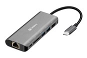 Docking station - Sandberg USB-C Dock / HDMI+LAN+SD+USB 61W: USB-C-dock / HDMI + LAN + SD + USB 61W - 136-18