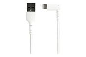 Beelscherm- en tv-kabel - StarTech.com 2m/6.6ft Angled Lightning Aan USB-kabel - MFI Certified - Wit - Lightning cable - Lightning / USB - 2 m - RUSBLTMM2MWR