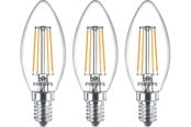 Armaturen & Lampen - Philips LED spot Classic Candle 4.3W/827 (40W) Clear 3-pack E14 - 929001889733