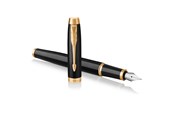 Schrijf- en tekengerei - Parker IM Fountain Pen | Black Lacquer with Gold Trim | Fine Nib with Blue Ink Refill | Gift Box - 1931645