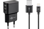 Mobiel - Adapters & Opladers - Pro Dual Apple Lightning charger set 2.4 A black 1 m - 4040849449956