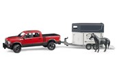 Speelgoedauto - Bruder RAM 2500 Stroom Wagon with horse trailer and horse - 02501