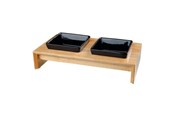 Honden - Trixie Kom set keramiek/hout 2 × 0,4 l/13 × 13 cm/36 × 7 × 19 cm zwart/natuurlijk - TX24821