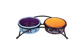 Katten - Trixie Bowl set ceramic/metal 2 × 0.3 l/ø 12 cm/26 × 7 × 13 cm light grey/antique pink/light blue - TX24791