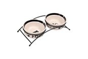 Honden - Trixie Food/Water bowl set ceramic/metal 2 × 0.6 l/ø 15 cm/32 × 9 × 15 cm Wit/zwart - TX24641