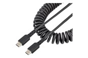 USB-kabel - StarTech.com 3ft (1m) USB C Charging Cable Coiled Heavy Duty Fast Charge & Sync USB-C Cable USB 2.0 Type-C Cable Rugged Aramid Fiber Durable Male to Male USB Cable Black - R2CCC-1M-USB-CABLE