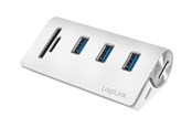USB hub - LogiLink USB 3.0 hub 3-port with card reader for SD/microSD aluminum casing USB hub - 3 - USB 3.2 - Wit - CR0045
