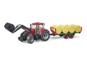 Speelgoedauto - Bruder Case IH Optum 300 CVX met voorlader en balentransporttrailer met 8 ronde balen - BR3198