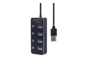 USB hub - Gembird - hub - powered with switches black - 4 ports USB hub - 4 - USB 3.2 - Zwart - UHB-U3P4P-01