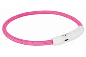 Honden - Trixie Flash Light Ring USB Illuminated Dog Safety Collar Pink Size L-XL 7mm 65cm - TX12708