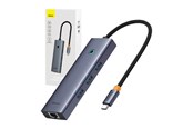 USB hub - Baseus 4-i-1-hub UltraJoy USB-C do 3x USB 3.0 + RJ45 (space grey) USB hub - 4 - USB 3.0 - Grijs - B0005280A813-00