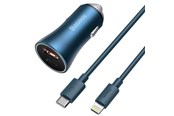 Mobiel - Adapters & Opladers - Baseus Golden Contactor Pro car charger USB + USB-C QC4.0+ PD SCP 40W (blue) + USB-C - Lightning cable 1m (blue) - TZCCJD-03