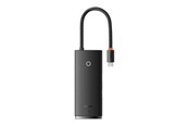 USB hub - Baseus Lite Series Hub 6w1 USB-C to 2x USB 3.0 + USB-C + HDMI + SD/TF (black) USB hub - 6 - USB 3.0 - Zwart - WKQX050001