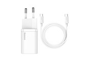 Mobiel - Adapters & Opladers - Baseus Super Si Quick Charger 1C 25W with USB-C cable for USB-C 1m (white) - TZCCSUP-L02