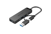 USB hub - Vention 2-in-1 Interface USB 3.0 Hub with 4 Ports USB-C and USB 3.0 USB hub - 4 - USB 3.0 - Zwart - CHTBB