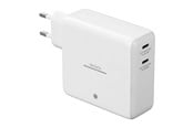 Mobiel - Adapters & Opladers - Deltaco USB-C GaN Wall Charger 60W w/ Built-in Powerbank | 9600 mAh | 2x USB-C | PPS | White - PB-Q1004