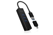 USB hub - ICY BOX IB-HUB1419-LAN USB hub - 3 - USB 3.0 - Zwart - IB-HUB1419-LAN
