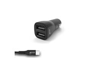 Mobiel - Adapters & Opladers - GEAR Charger 12-24V 2xUSB 3.4A Black USB-C 2.0 cable 1m - 665092