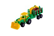 Speelgoedauto - Cavallino Toys Cavallino Junior Tractor with Crane Trailer and Wood 46cm - 3016WD01