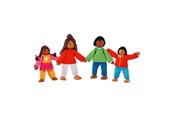 Pop, teddybeer en materiaal - Goki Wooden Dollhouse Dolls Flexible Modern Family 4pcs. - 51495