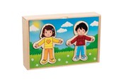 Puzzels - Goki Wooden Dress Up Puzzle Boy and Girl in Wooden Box 36 pcs. Hout - 57475