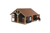 Houten speelgoed - Kids Globe Horse Stable with 2 Boxes and Storage 1:24 - 610167
