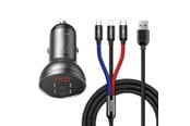 Mobiel - Adapters & Opladers - Baseus car charger with 24W display + 3in1 Three Primary Colors USB cable 1.2m - TZCCBX-0G