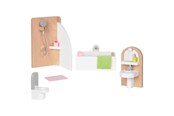 Pop, teddybeer en materiaal - Goki Wooden Doll Furniture Bathroom 10 pieces. - 51492