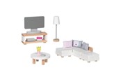 Pop, teddybeer en materiaal - Goki Wooden Doll Furniture Living Room 15 pieces. - 51494