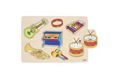 Puzzels - Goki Peg Puzzle – Musical Instruments with Sound 5 Pieces Hout - 57520