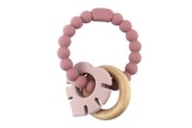 Speelgoed voor baby's - Magni Teether bracelet in LFGB silicone with wooden ring and leaf appendix - Red - 5545