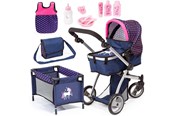 Pop, teddybeer en materiaal - Bayer Design Doll's Pram Mega Set - Navy Unicorn - 18354AC