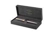 Schrijf- en tekengerei - Parker Ingenuity Fountain Pen | Grey Lacquer with Gold Trims | Fine Stainless Steel Nib | Black & Blue Ink Cartridge Refills | Gift Box - 2213725