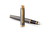 Schrijf- en tekengerei - Parker IM Fountain Pen | Grey Lacquer with Gold Trims | Fine Polished Stainless Steel Nib | Blue Ink Cartridge Refill | Gift Box - 2213776