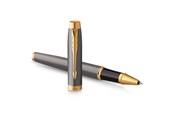 Schrijf- en tekengerei - Parker IM Rollerball Pen | Grey Lacquer with Gold Trims | Fine Stainless Steel Point | Black Ink Refill | Gift Box - 2213778