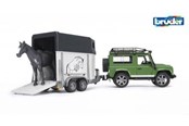 Speelgoedauto - Bruder Land Rover Defender Station Wagon with horse trailer and horse toy - BR2592