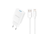 Mobiel - Adapters & Opladers - Dudao A4EU USB-A 2.1A wall charger - white + USB-A - Lightning cable - 6976625331956