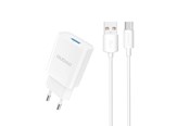 Mobiel - Adapters & Opladers - Dudao A4EU USB-A 2.1A wall charger - white + USB-A - USB-C cable - 6976625331970