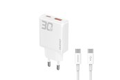 Mobiel - Adapters & Opladers - Dudao GaN  A30EUT 30W USB-A / USB-C Wall Charger + USB-C - USB-C Cable - White - 6976625332809