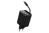 Mobiel - Adapters & Opladers - Dudao  A67EU GaN 67W Wall Charger with Built-in Retractable USB-C Power Delivery Quick Charge Cable - Black - 6977196682317