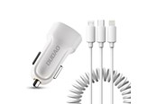 Mobiel - Adapters & Opladers - Dudao car kit charger 2x USB 2.4A + cable USB 3in1 Lightning / Type C / micro USB cable white (R7 white) - 6970379614556