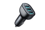 Mobiel - Adapters & Opladers - Joyroom JR-CCD03 3.4A car charger with 3x USB-A display - black - 6941237112002