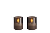 Decoratie - Moods & More LED glass candle - Hurricane - Charcoal - 47x57 mm - 2 pcs - M70-CC047057