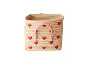Kinderkamer - Rice Raffia Basket with Handles - Hearts - BSRAT-30HEA