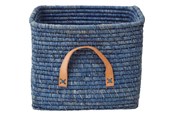 Kinderkamer - Rice Small Square Raffia Basket with Leather Handles - BSRAT-30B