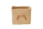 Kinderkamer - Rice Small Square Raffia Basket with Leather Handles - BSRAT-30N